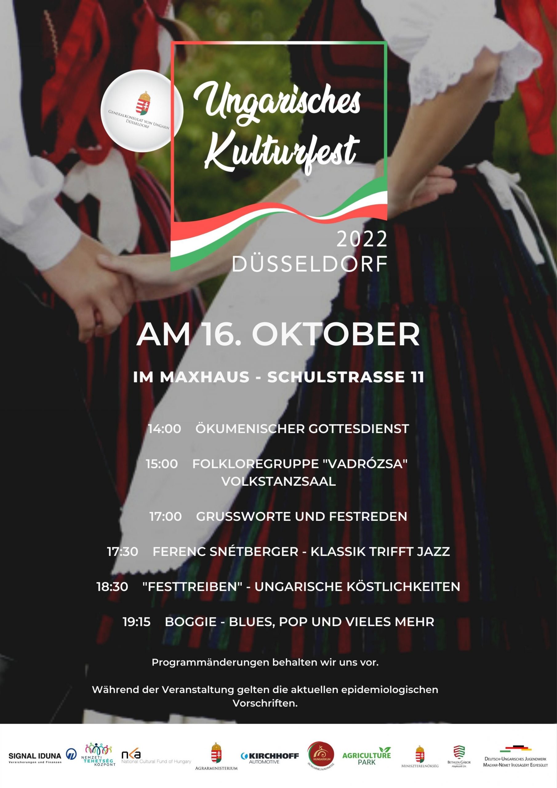 Das Plakat des Ungarischen Kulturfestivals 2022 in Düsseldorf und die Programme auf Deutsch